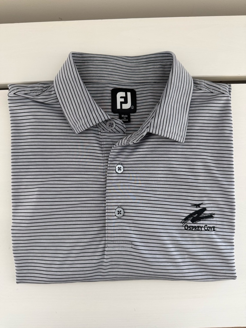 FootJoy FJ Polo Shirt Large Gray Striped Golf Osprey Cove Performance
